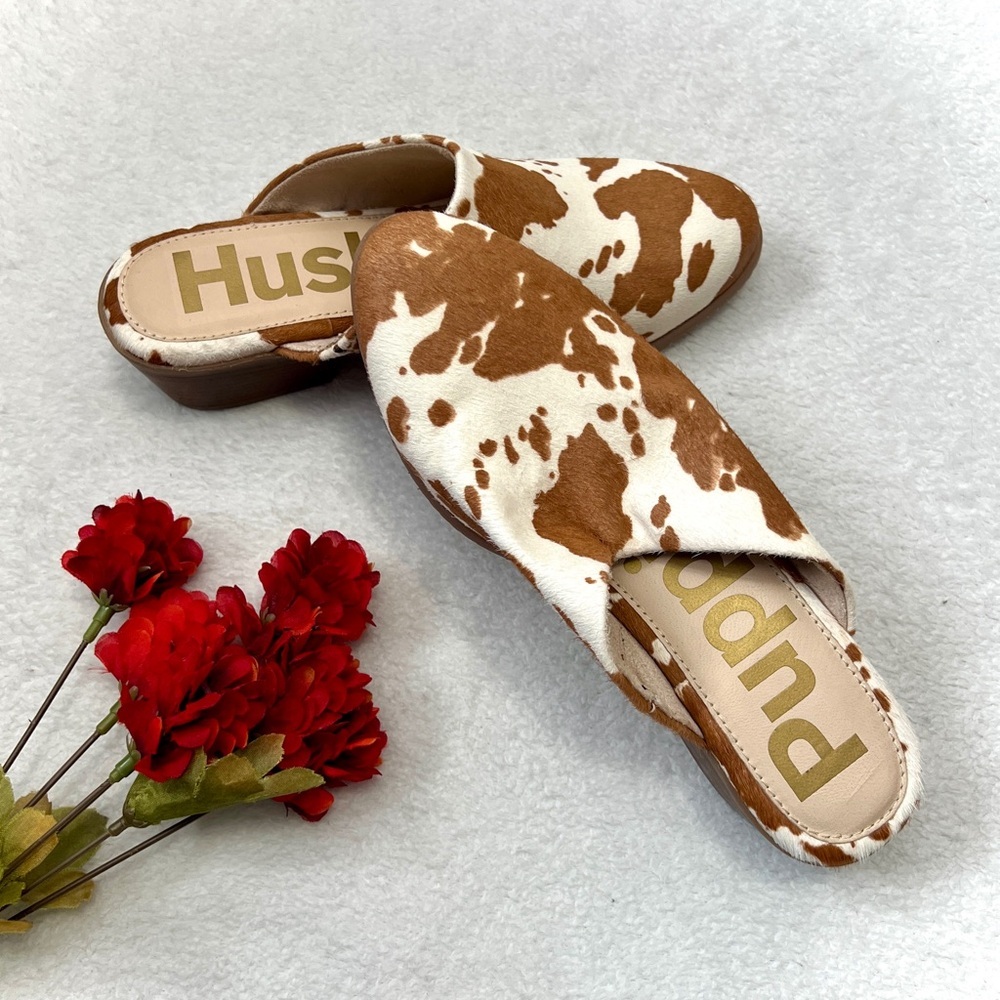 Hush Puppies Sienna Calf Hair Cow Print Mules - Size 7.5